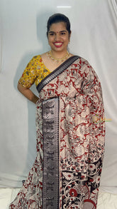 Vriksham Red Kalamkari Saree with Kanchi Border-VS4384